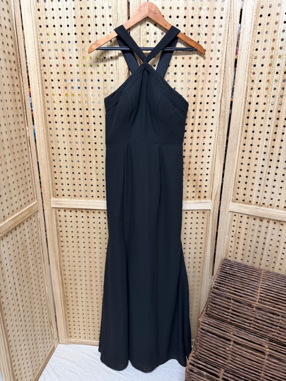 Azazie Rue Chiffon Black Formal Dress Halter Bridesmaid Slit Gown